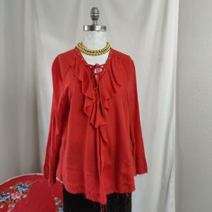 IRO Finley 16S Lace Up Frayed Edge Pull Over Blouse